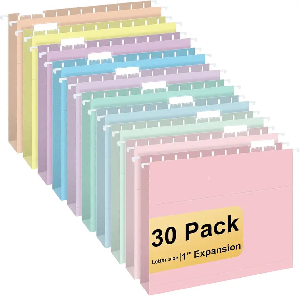 Hanging File Folders, 30 Pack Letter Size Hanging File folders with 1/5-cut Tabs, Stay Organized for Your Home and Office Bulk File, Documents and Paper, Macaron 10 Colors