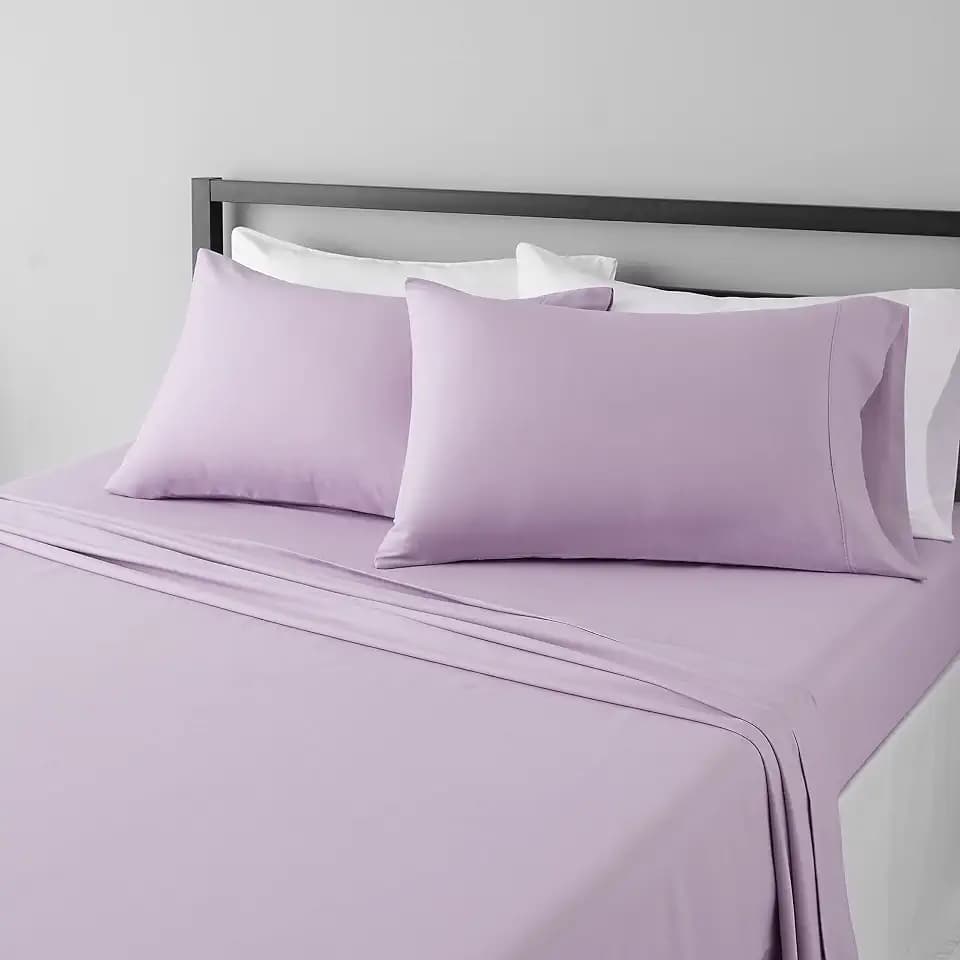 Amazon Basics Machine Washable Microfiber 4-Piece Sheet Set, King, Frosted Lavender, Solid