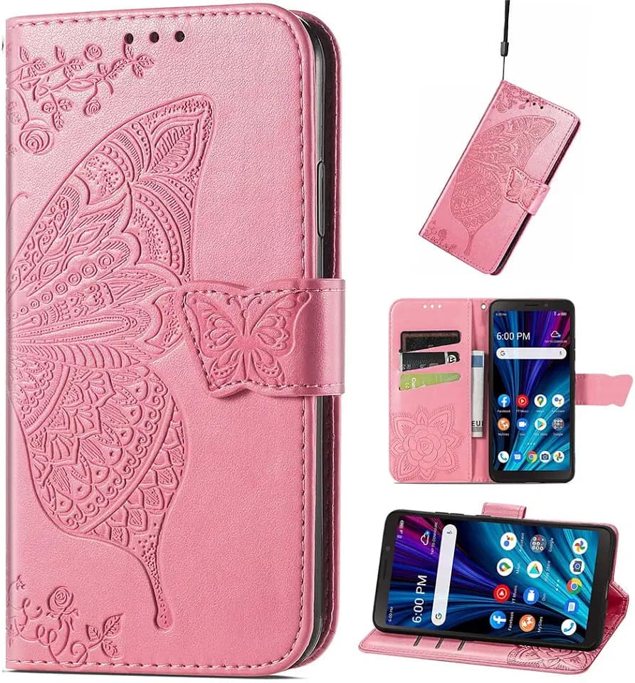 Roses Blumen Hülle für Telekom T Phone 3 Handyhülle, Magnetverschluss, Schmetterlinge und Rosen Cover Tasche mit Brieftasche Schutzhülle für Telekom T Phone 3-06