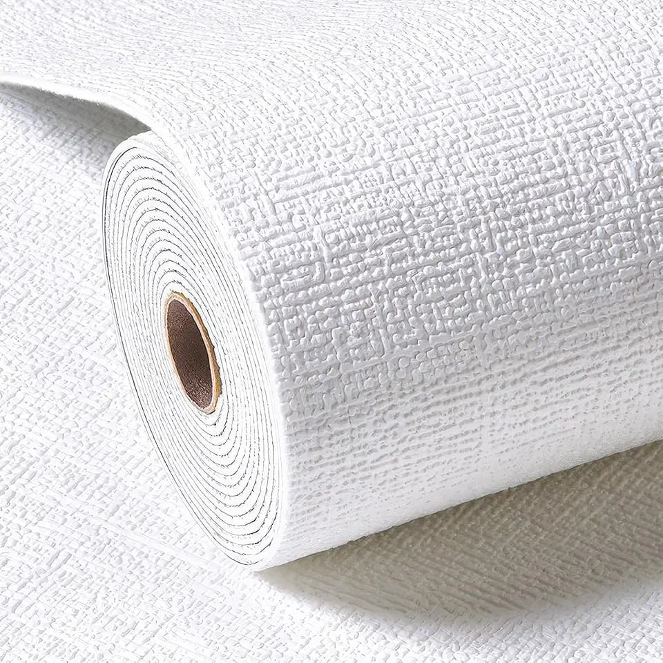 Kmiles White 3D Foam Cotton Wallpaper Texture Peel and Stick Waterproof Wallpaper, Length 19.7" Width 393" Per Roll, Suitable for Living Room and Bedroom Wall Decoration Tenant Friendly