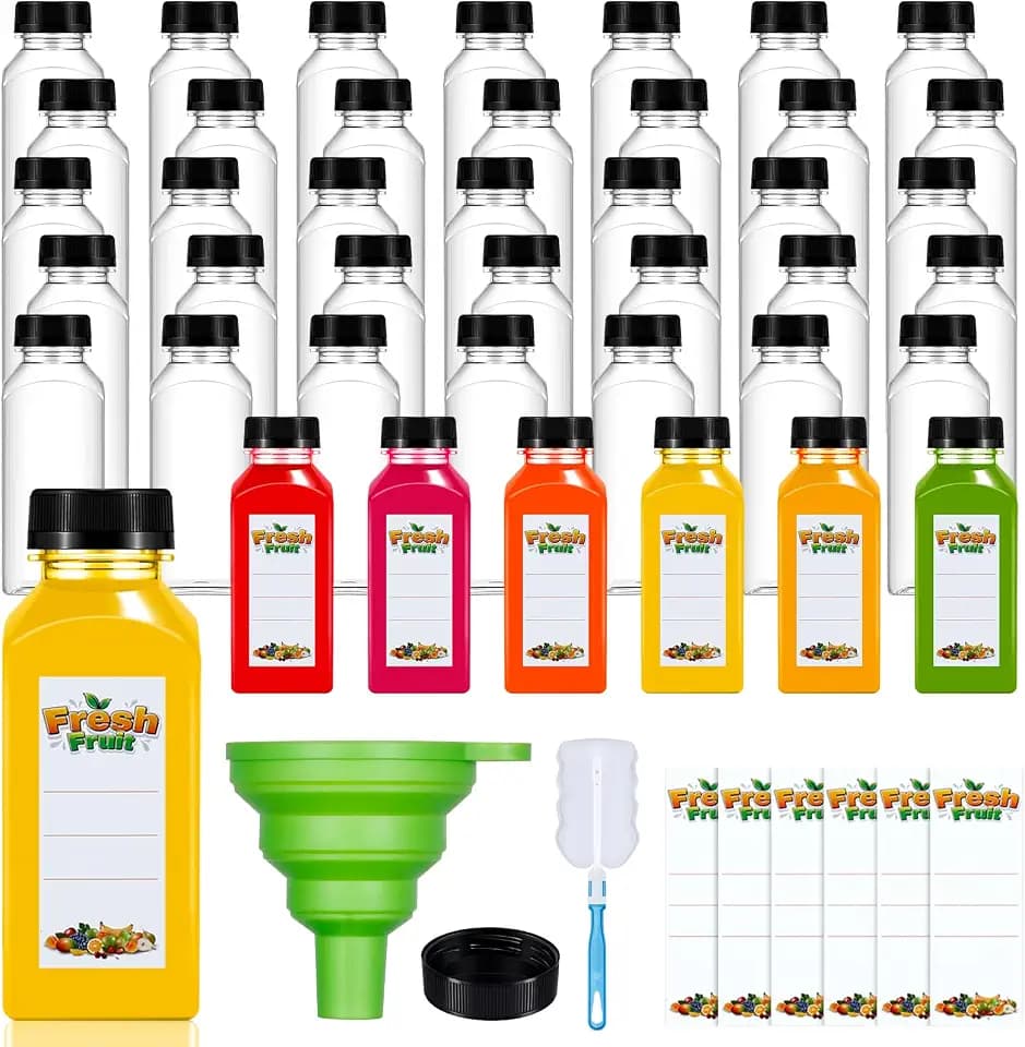 42Pcs 12oz Clear Plastic Juice Bottles with Caps