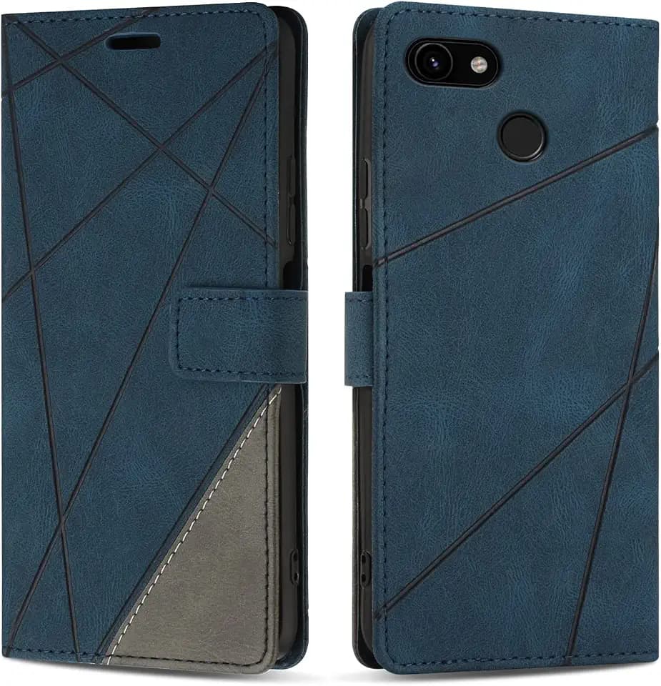 Hülle für Google Pixel 3A, Premium PU Leder Handyhülle Flip Case Wallet Lederhülle Silikon Schutzhülle Klapphülle für Google Pixel 3A, Blau