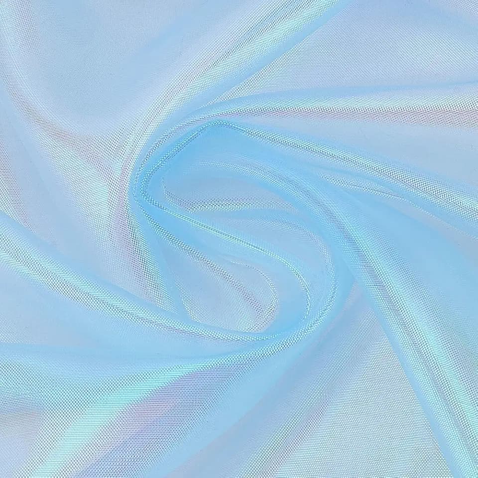 PH PandaHall 11 Yard Light Blue Iridescent Fabric 5 Inches Wide Precut Rainbow Organza Fabric Sheer Gradient Holographic Gauze by The Yard for Wedding Photography Background Mermaid Sewing