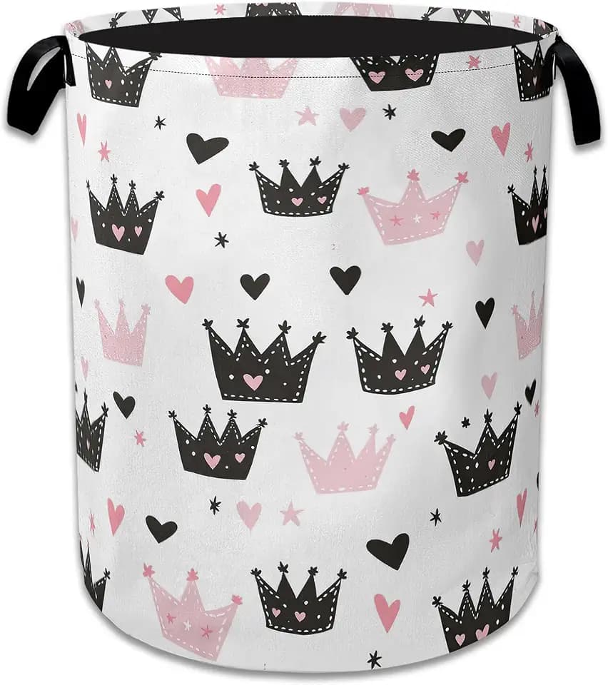 Pink Crowns Laundry Basket Collapsible Laundry Hamper Clothes Storage Bin for Bathroom Bedroom Room Decor 16" X 20.8"