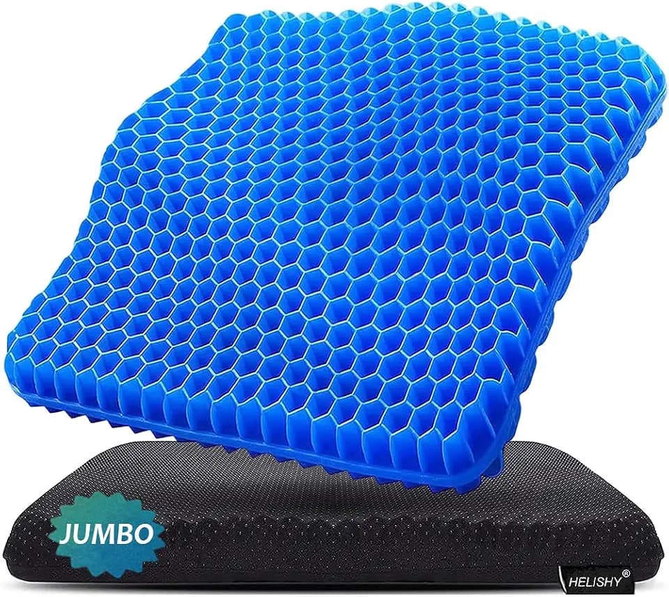 Gel Seat Cushion, Jumbo&Thick Gel Cushion with Non-Slip Cover for Home Office Car Seat Wheelchair, Soft Breathable Honeycomb Chair Pads for Relieve Hip Pain, Blue 20x20x1.9inch
