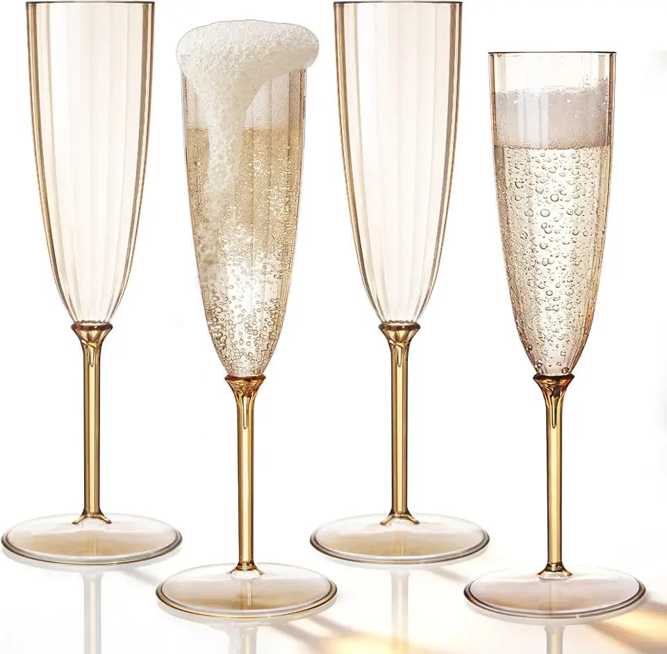 18 Pack Mocha Plastic Champagne Flutes, 5 oz Champagnes Glasses