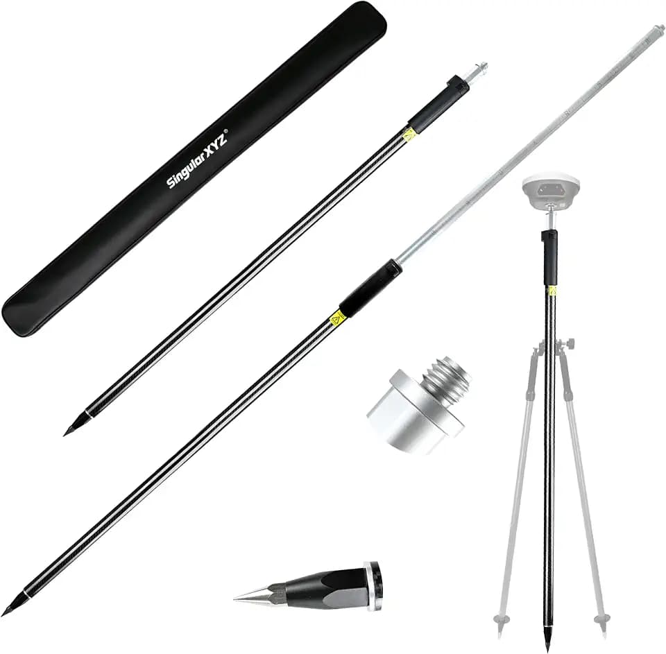 Self-Locking Survey Pole, Carbon Fiber & Aluminum Lightweight GPS Rover Pole, 5/8" Thread, Adjustable Height 125-200 cm (49-79"), Compatible with DJI, SingularXYZ & Most RTK Rover Systems
