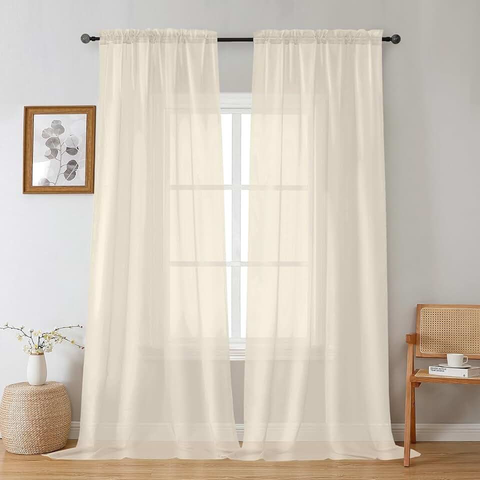 Gwine Cream Sheer Curtains 96 Inches Long 2 Panels for Living Room