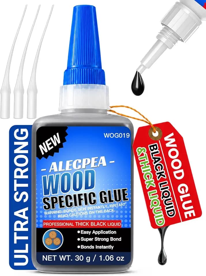 ALECPEA Black Wood Glue, Thick CA Glue for Dark Wood, 30g with 3 Droppers