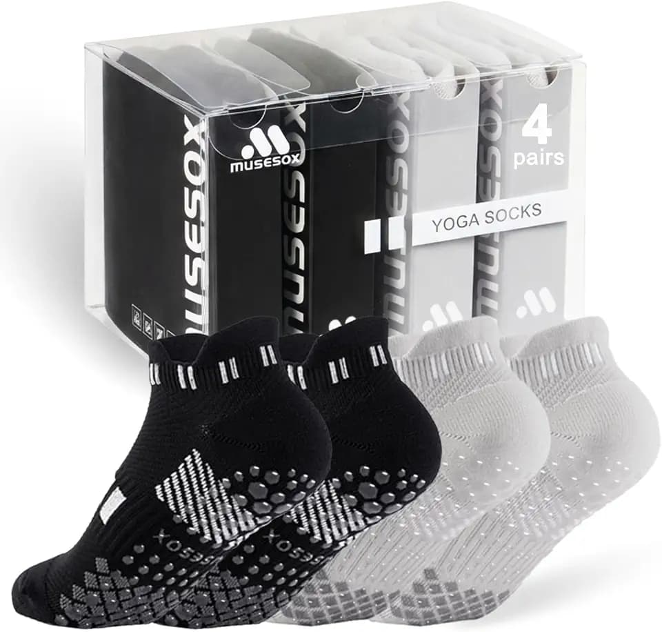 4 Pairs Non-Slip Pilates Socks for Women,Ankle Grippy Socks for Yoga,Barre
