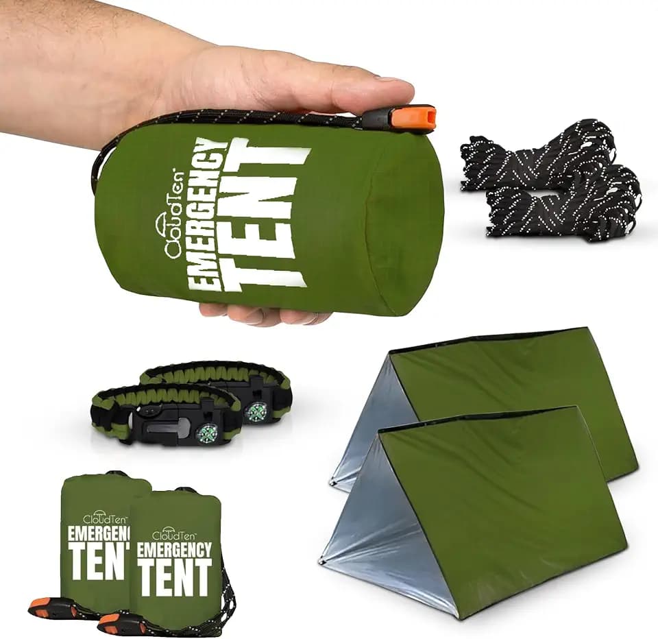 CloudTen Emergency Tent: Lightweight 2 Person Survival Tent with Multi-Function Paracord Bracelets - Essential Survival Gear & Bug Out Bag Items for Preppers, Hikers, Survivalists, Campers, Boy Scouts