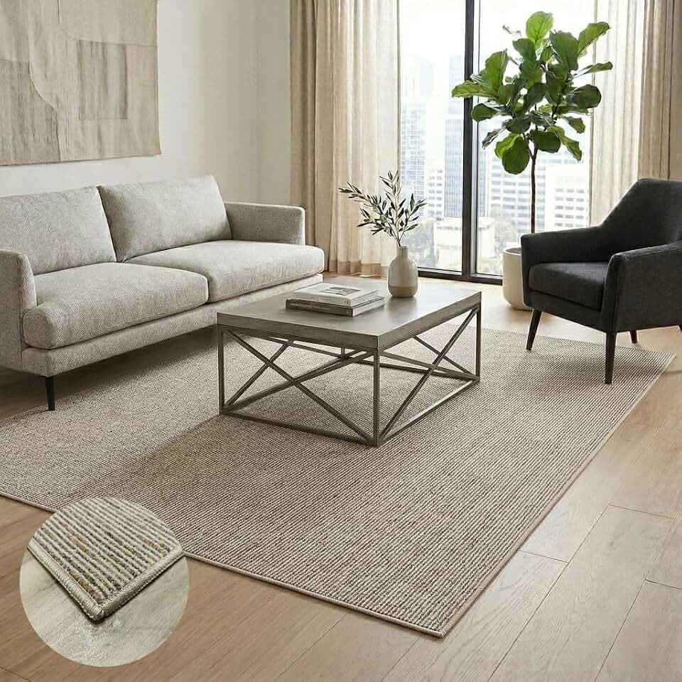 Teppich Genf, Beige, 100 x 100 cm, fusselfrei, kleine Schleife, meliert, Polypropylen, 5 mm, rutschfeste Filzunterseite