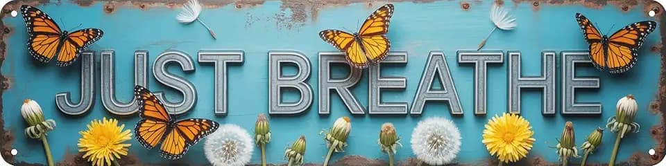 Just Breathe Metal Tin Sign 4x16in Calming Plaque for Yoga Room Bedroom Wall Decor