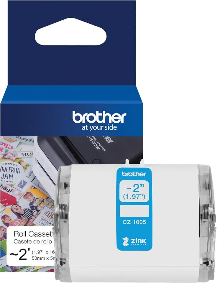 Brother Genuine CZ-1005 Continuous Length ~ 2 (1.97”) 50 mm Wide x 16.4 ft. (5 m) Long Label roll Featuring Zink Zero Ink Technology