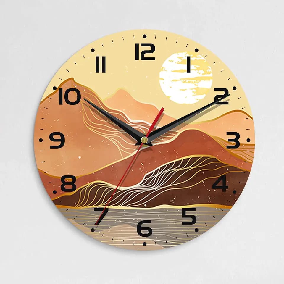 Wall Clock, 10 Inch Silent Non-Ticking Home Kitchen Decor, Battery Operated for Bathroom Bedroom Living Room Office(Abstraction Mountains Sun)