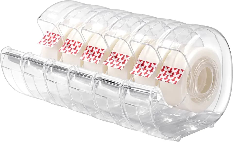 Amazon Basics Invisible Matte Finish Tape Dispenser with Refill Rolls for Labeling, 3/4" x 650" (18 yds), 6-Pack