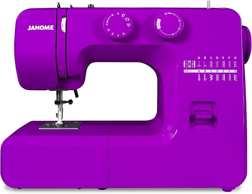 Janome Purple Majesty Easy-to-Use Sewing Machine with Interior Metal Frame, Bobbin Diagram, Tutorial Videos, Made with Beginners in Mind for Garments, Patchwork, Light Quilting