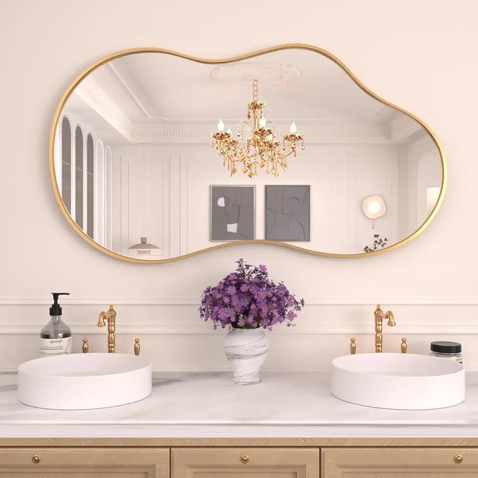 WEER Gold Irregular Wall Mirror for Bathroom 26X46 Inch