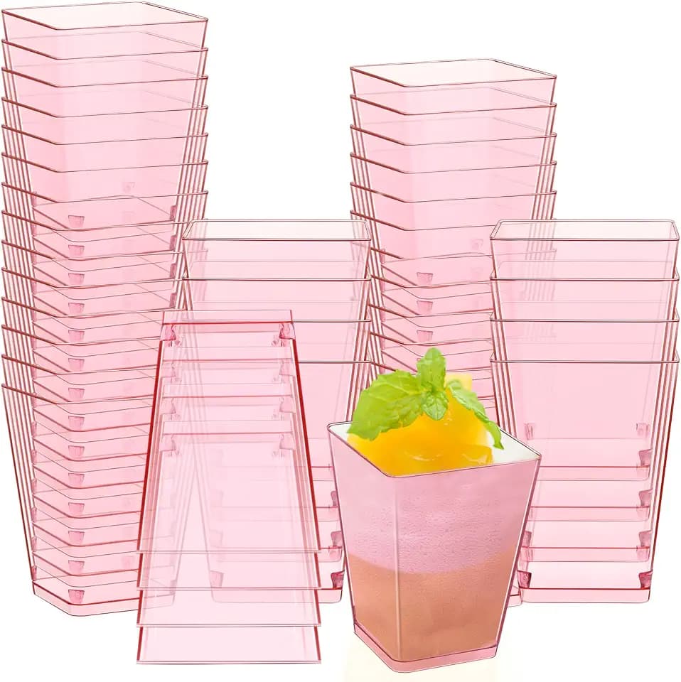 Mifoci 50 Pcs Pink 5 oz Plastic Dessert Cups Appetizer Cups Parties