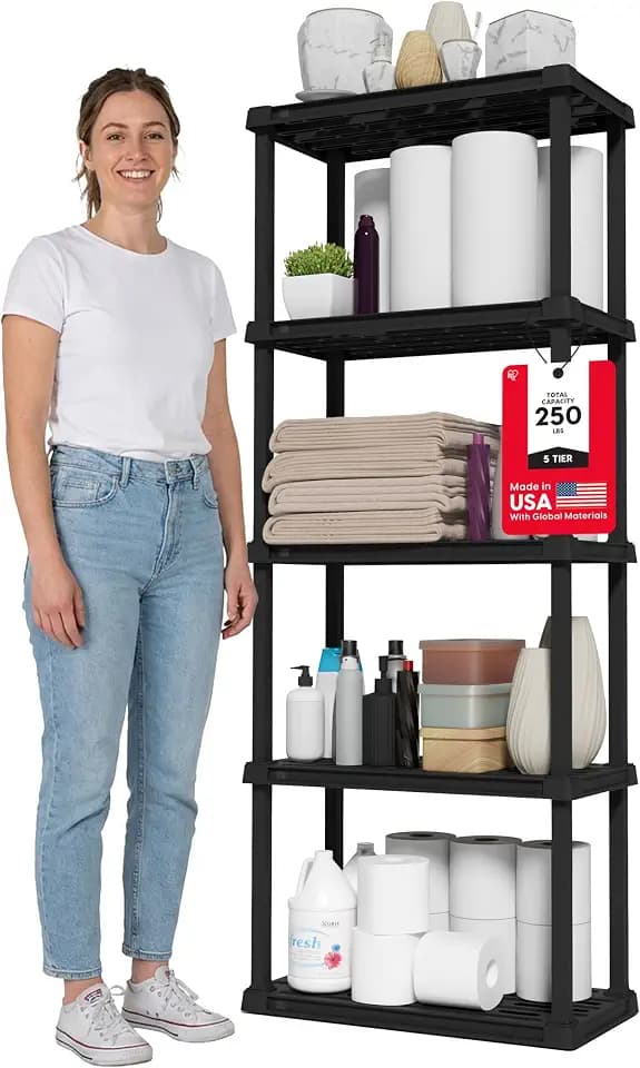 IRIS USA Plastic Storage Shelves |Made in USA| 64"H x 24"W x 12"D - Black
