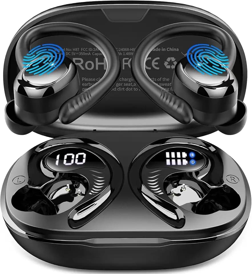 Bluetooth 5.4 Kopfhörer Sport, 2026 Neu In Ear Kopfhörer Kabellos Bluetoothmit 4 ENC Mic/6D Stereo, 50H Noise Cancelling Ear buds, Over-Ear Sportkopfhörer mit Ohrhaken, IP7 Wasserdicht Ohrhörer