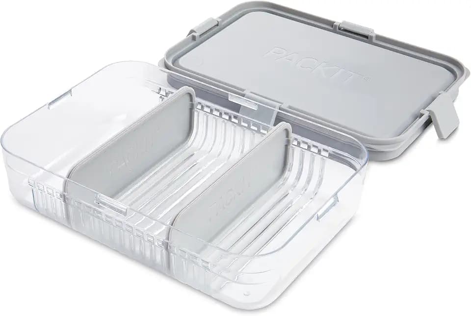 PackIt Mod Lunch Bento Food Storage Container with Dividers, Steel Gray