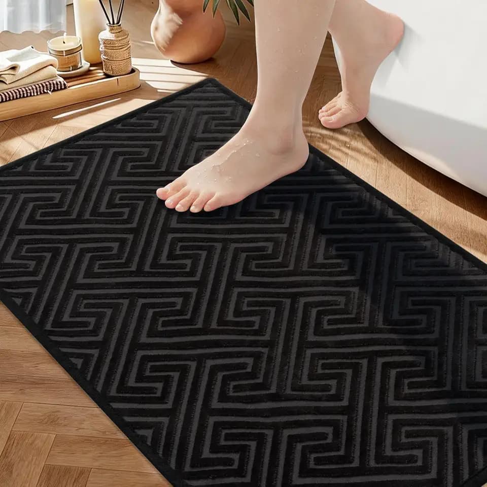 YIHOUSE Black Bathroom Rugs 24"x36", Quick Dry Non Slip Bath Rug, Absorbent Machine Washable Thin Bath Mat for Restroom Floor Tub Laundry Room Home Decor