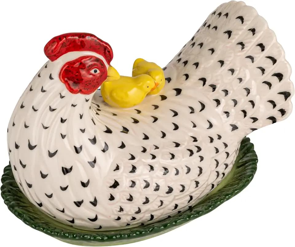 Creative Co-Op Stoneware Vintage Reproduction Hen Shaped Butter Dish, Multicolor