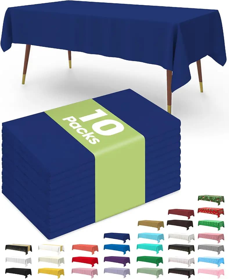 Pureegg Plastic Table Cloth Disposable 10 Pack, 54 x 108 Inch Table Cloths, Patriotic Decorations, Thanksgiving, Veterans Day Tablecloths, Rectangle, Plastic Cover, Leakproof & Sturdy, Navy Blue