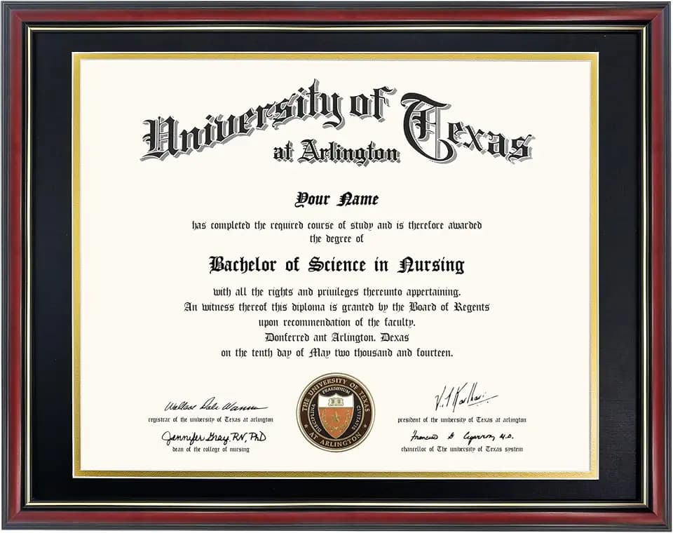 GraduationMall 14x17 Diploma Frame with Black over Gold Mat or Display 16x20 Certificate without Mat,Solid Wood & Tempered Glass,Cherry Finish with Gold Trim