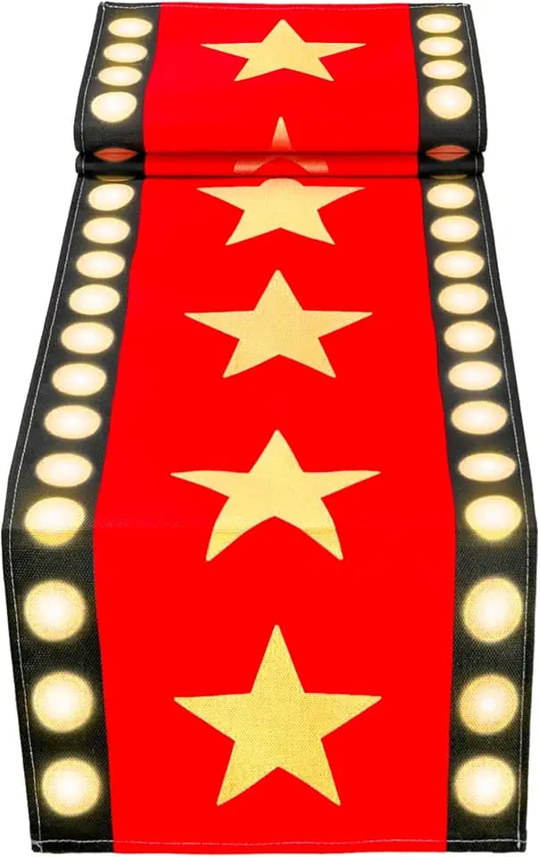 13 ft x 72 In Movie Table Runner - Red Star Design - Movie Night Decoration