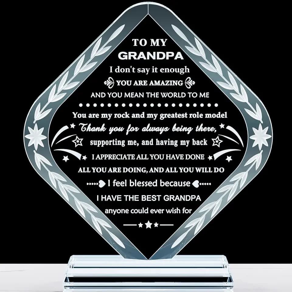 YWHL Grandpa Gifts from Grandkids Birthday Gifts for Grandfather Crystal Keepsake Best Gift Idea for Grandpa from Granddaughter Grandchildren on Fathers Day Christmas Thanksgiving