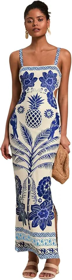 Floerns Women's Tropical Bow Tie Back Long Dress Sleeveless Maxi Dress