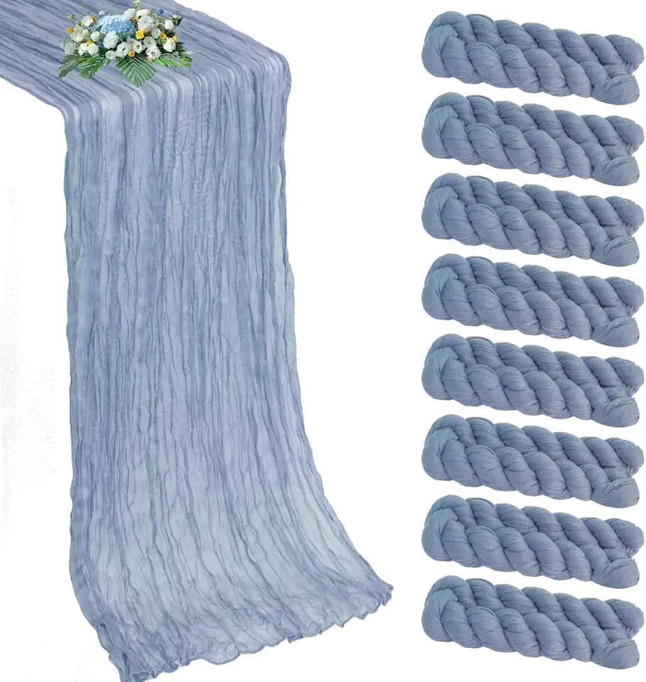 8 Pack Dusty Blue Cheesecloth Table Runner 10FT Long 21x120 Inch