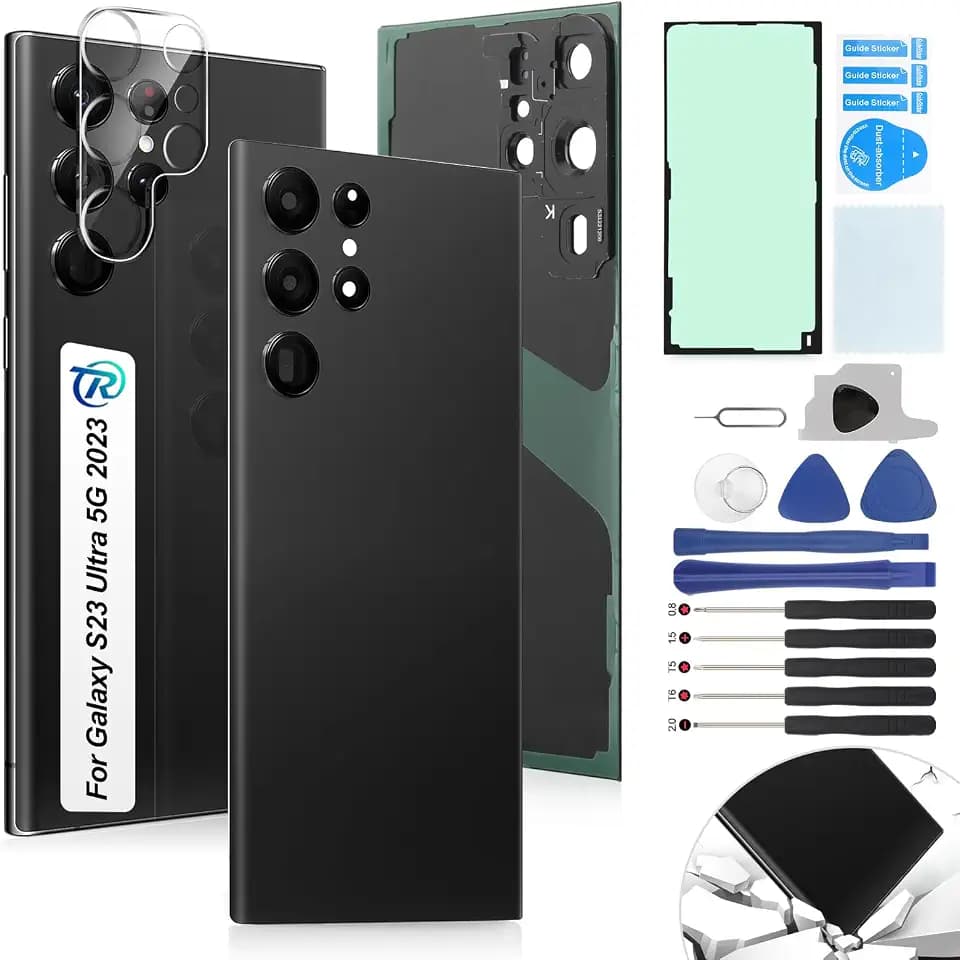 RongZy Ersatz für Samsung Galaxy S23 Ultra 5G 2023 Backcover Akkudeckel Batterietür Gehäuse Rückseite mit Tool Kit (Schwarz)