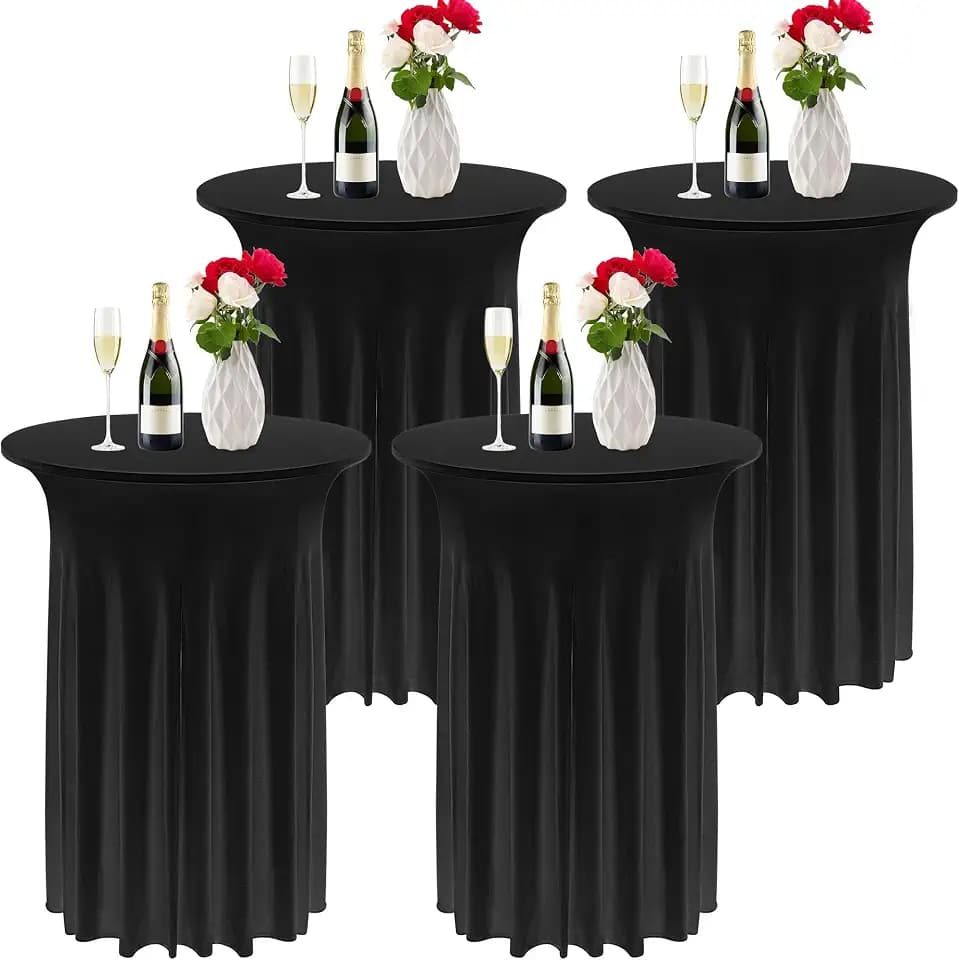 Kochorie 4 Pieces Cocktail Table Skirt Round Cocktail Table Covers 32 x 43 Inch Spandex Stretch High Top Table Cloth for Wedding Table Bar Banquet Party Supplies (Black)