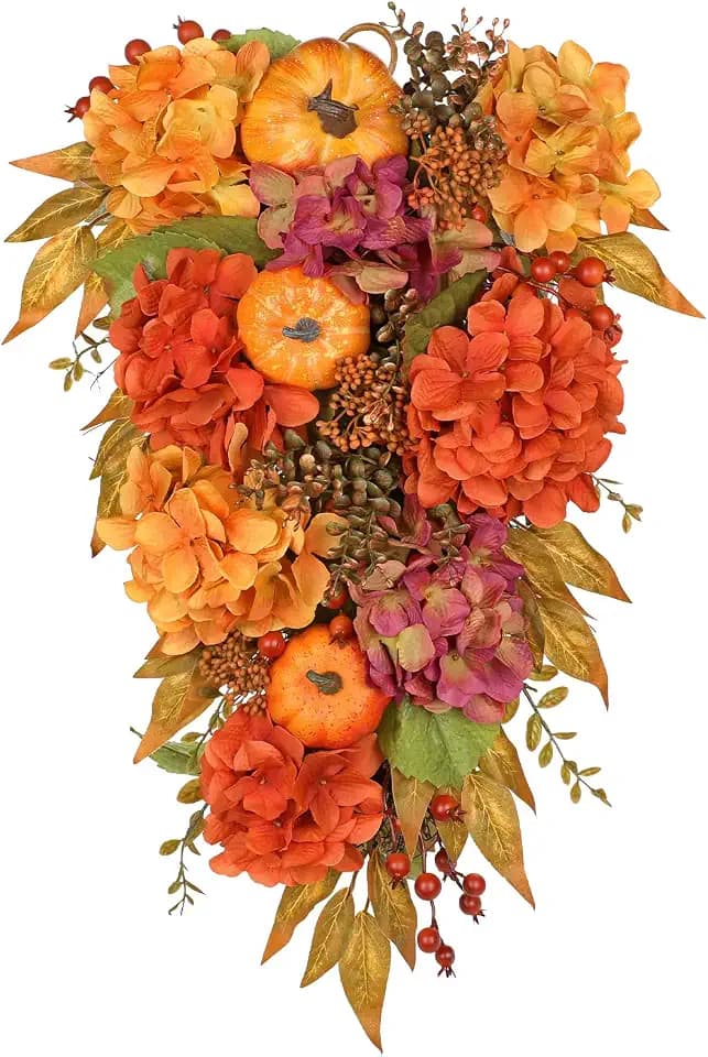 Artificial Pumpkin Harvest Teardrop Swag 23.6 Inch, Mini Fall Pumpkins
