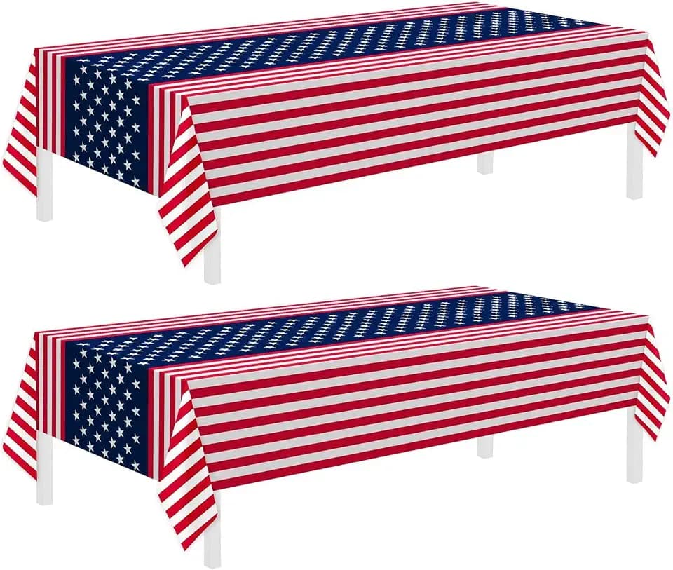 Childom 2 Pack Patriotic Tablecloths,Patriotic Decorations 54" x 108" Disposable American Flag Tablecloths for Event,Party Table Cloth Plastic for Veterans Day,4th of July,Picnic,Dinner,Party Supplies