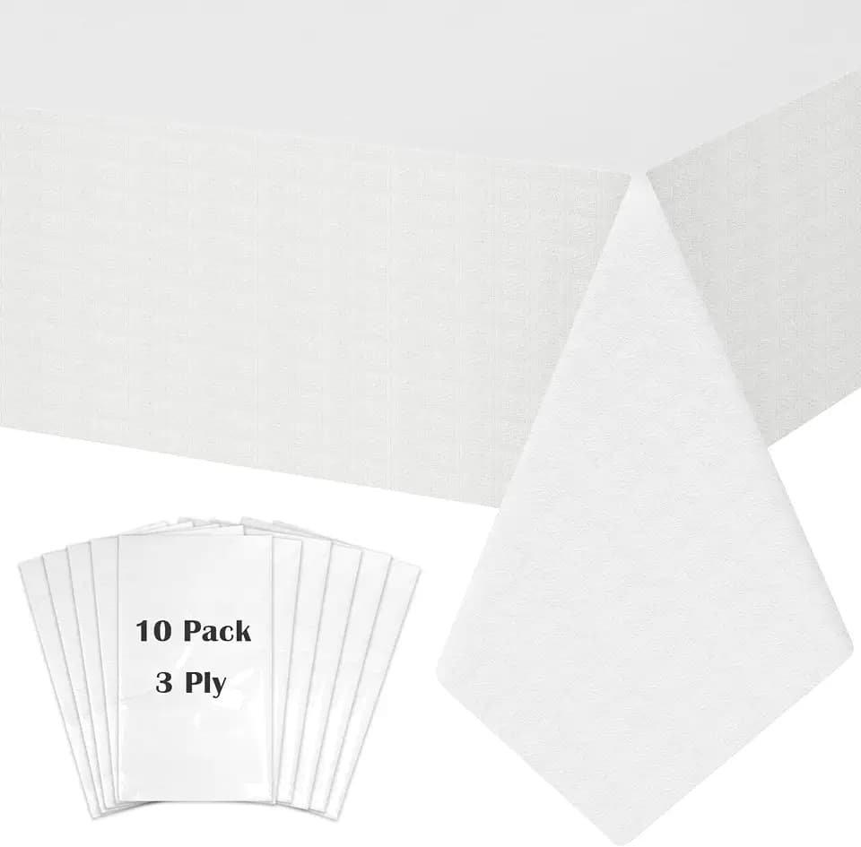 White Paper Tablecloths for Rectangle Tables 10 Pack, 54''×108'' Disposable Table Cloth for 3-9 Ft Tables, Paper & Plastic Party Table Cover for Birthday, Outdoor, Wedding, Banquet
