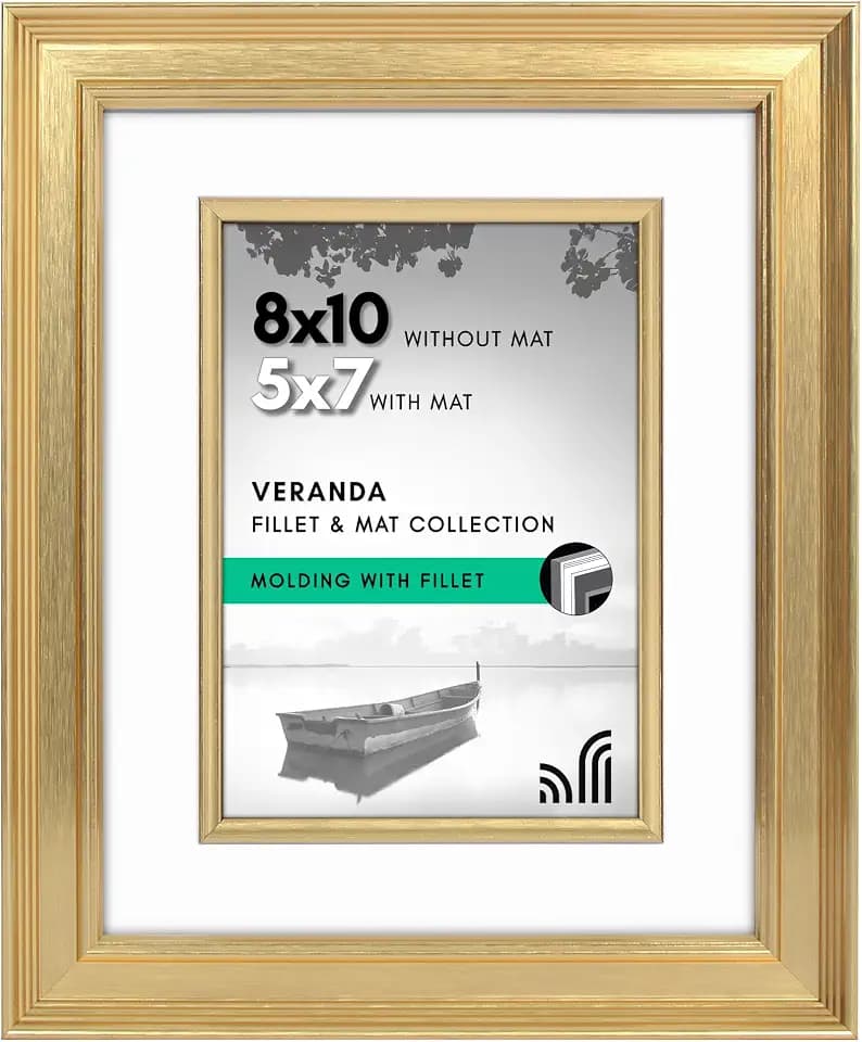 Americanflat 8x10 Picture Frame - Matted to 5x7 - Gold