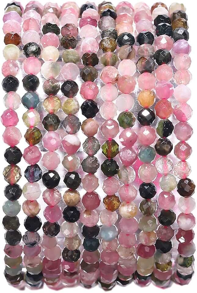 BEADIA Faceted Natural Tourmaline Stone Round Loose Semi Gemstone Beads for Jewelry Making 3-3.5mm 38cm