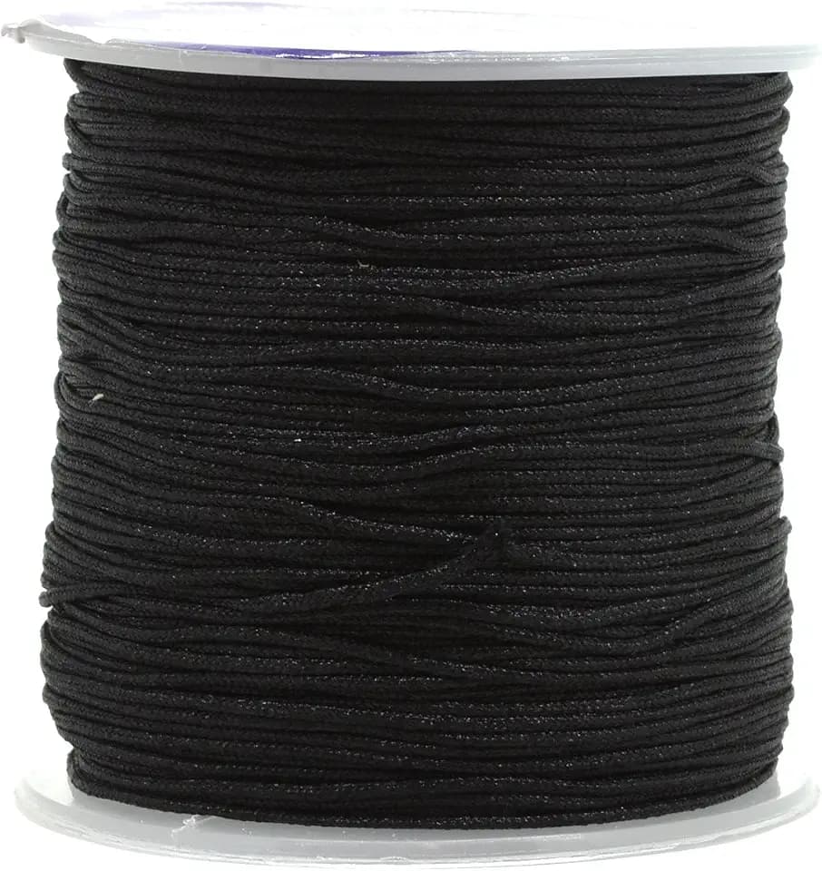 Mandala Crafts 1mm Black Rattail Nylon Satin Cord for Jewelry Making