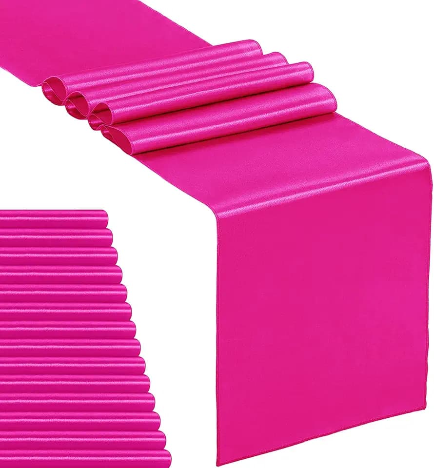 15-Pack Satin Table Runner Fuchsia 12 x 108 inches Long, Table Runners for Wedding, Birthday Parties, Banquets Decorations(15 Pack, 12x108 Inch, Fuchsia)