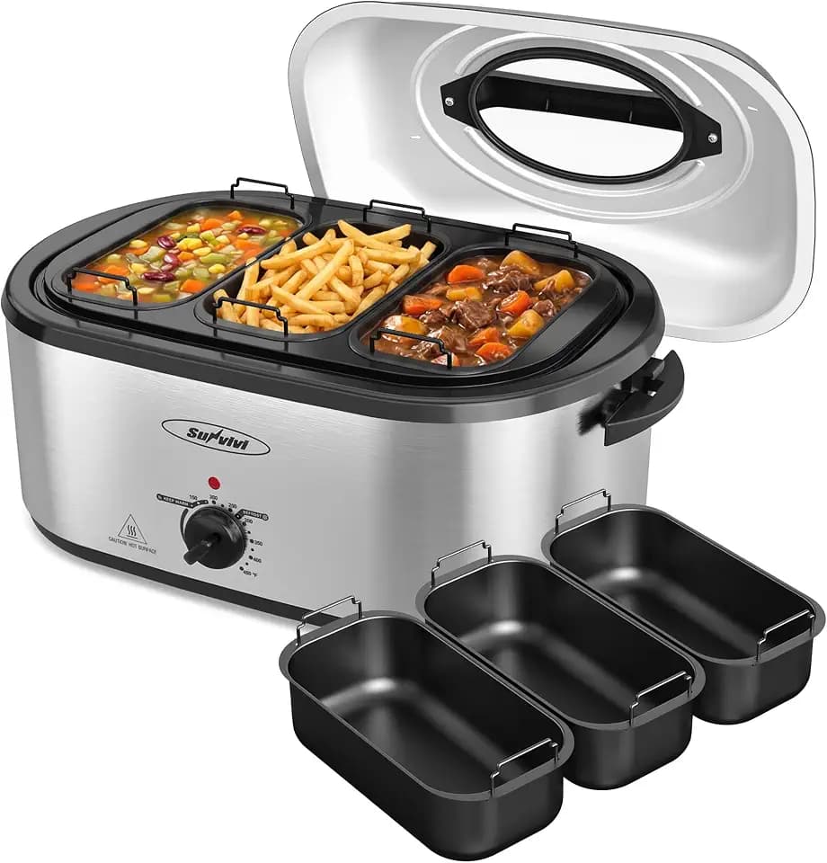 SUNVIVI 28QT Roaster Oven with 3 Buffet Server for Whole Turkey Up To 30LB