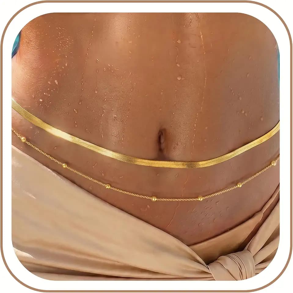 Waist Chain, Belly Chain for Women Layered with Waist Beads & Snake Chain Summer Jewelry Waterproof Non Tarnish Body Chain Gold Jewelry Belt Festival Outfits for Women Clothes Accessories