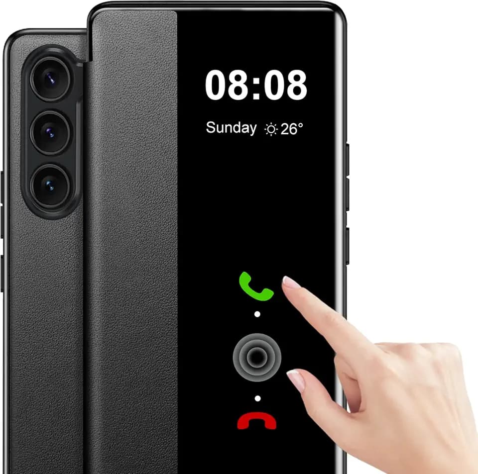 Hülle für Samsung Galaxy S23 FE Hülle S View, Clear View Flip Folio PU Leder und TPU Innen Handyhülle 5G, Anti-Scratch Flip Case Cover für Samsung Galaxy S23 FE (Schwarz)