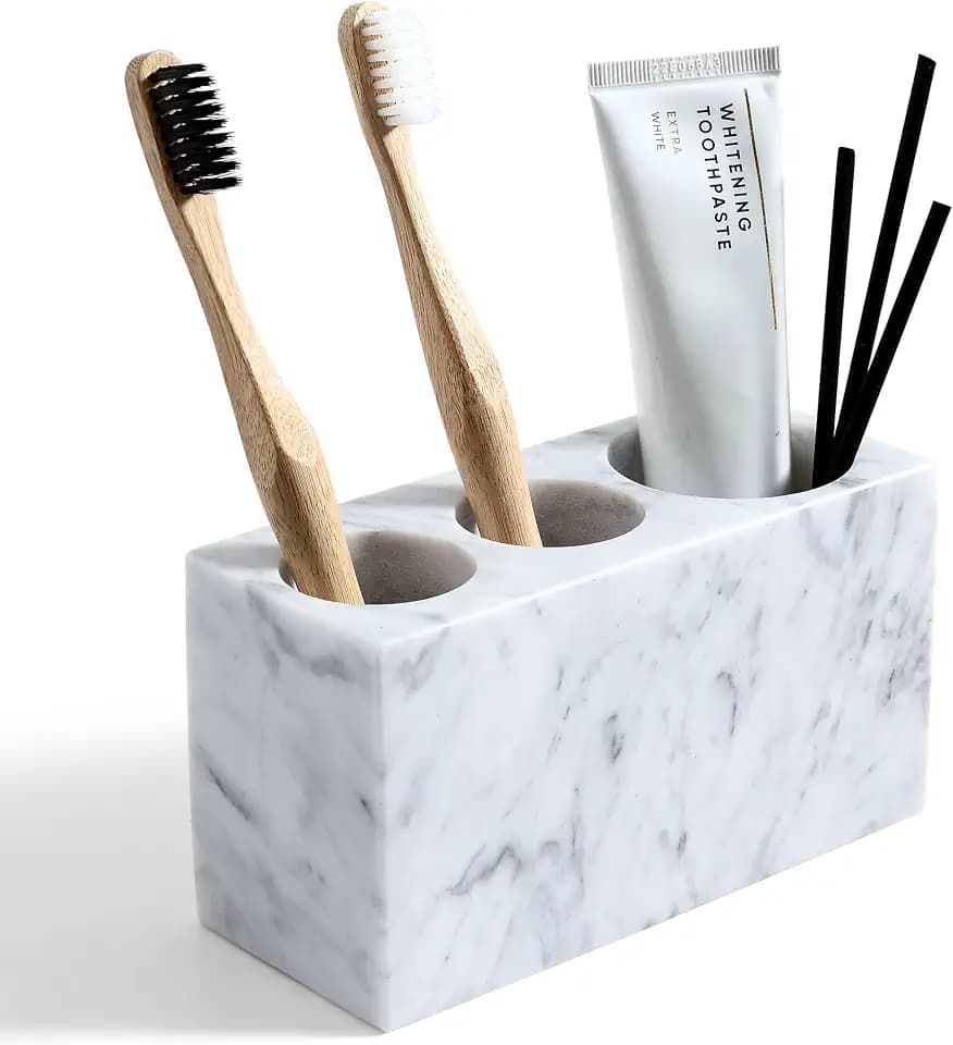 Natural Marble Toothbrush Holder with Slots – Through-Hole Drain, Non-Slip