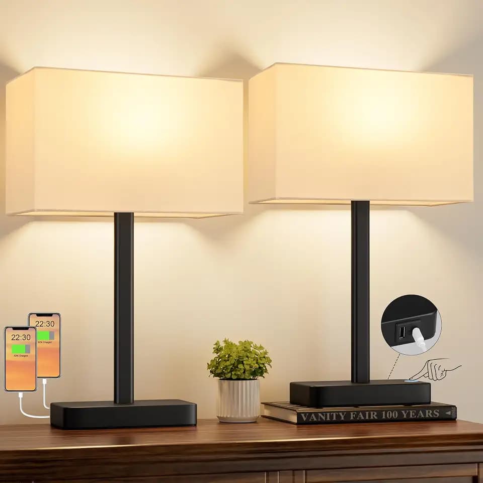 Bedside Lamps Set of 2, 3 Way Dimmable White Touch Lamps for Bedroom