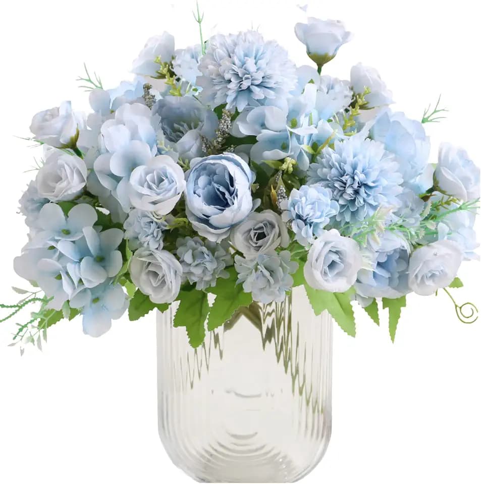 ASTRYAS Artificial Flowers, 2Pcs Light Blue Silk Peonies for Home Decor