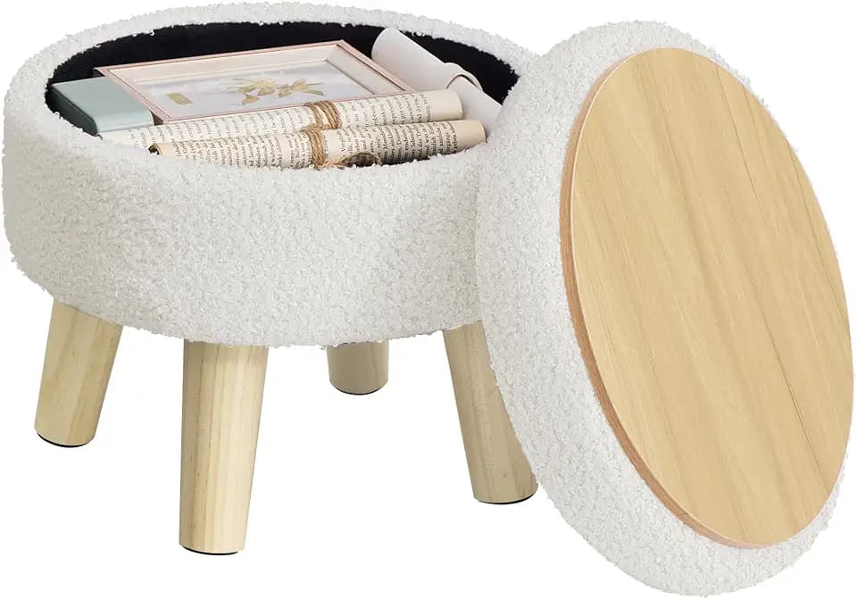 SONGMICS Foot Stool Ottoman, Small Storage Ottoman with Legs, 12.2 Inches